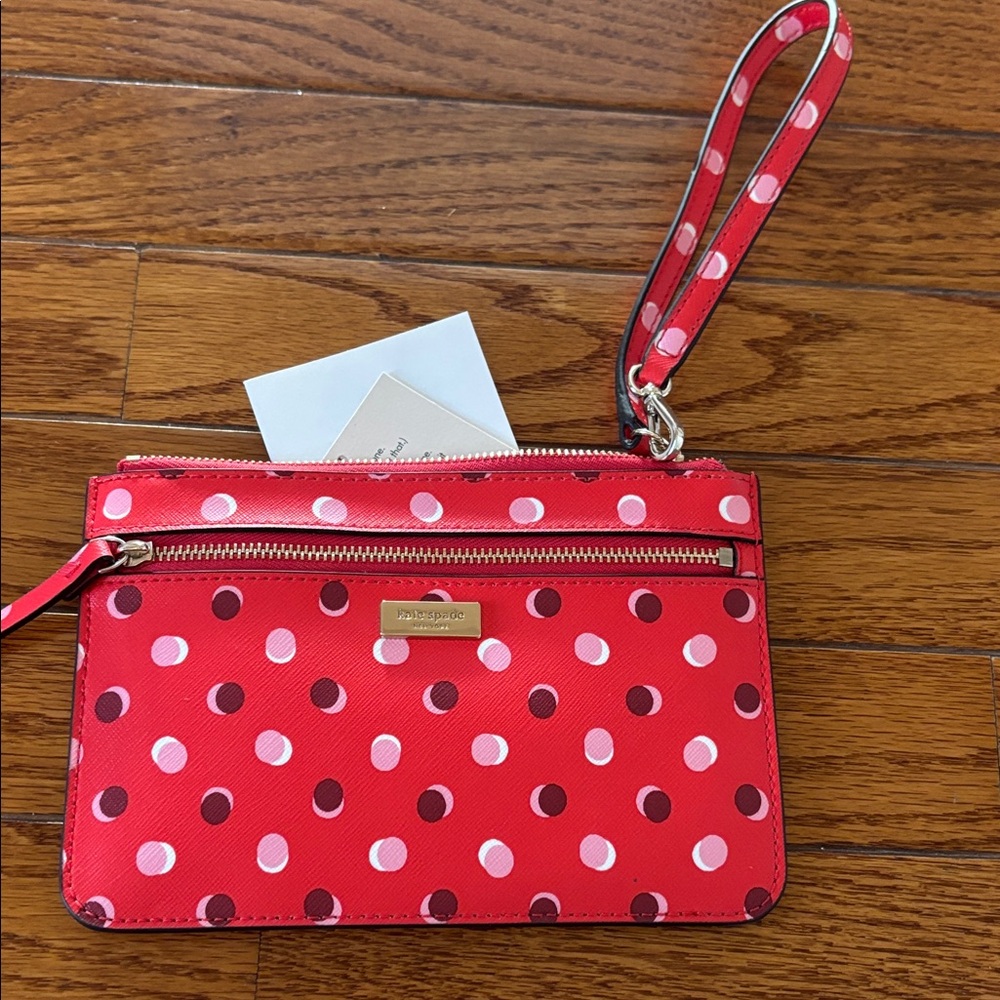 Kate Spade Red and Pink Polka Dot Wristlet